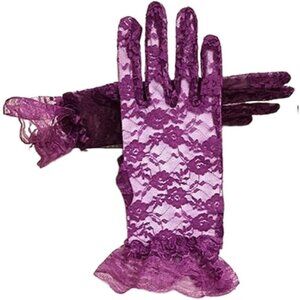 Women's Purple Lace Elegant Short Gloves Designed Wedding Dinner Party Prom